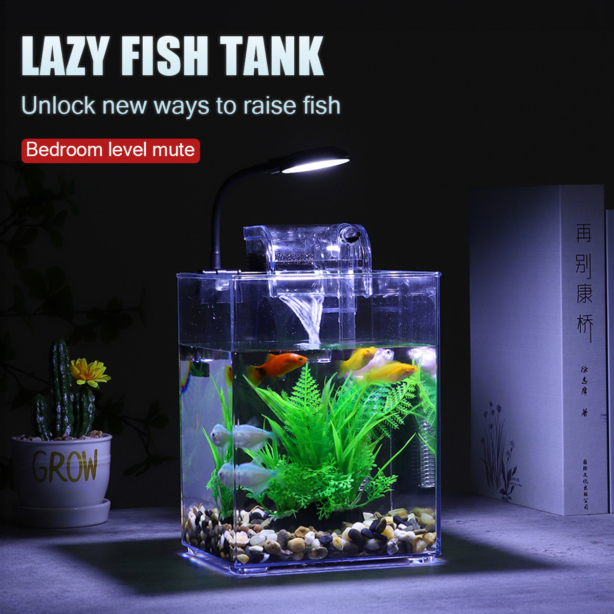 Office Technician - Set tangki ikan Desktop USB-mudah dipasang-Bisu